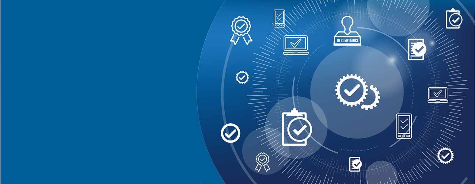 In compliance web banner – icon set that shows a company passed inspection