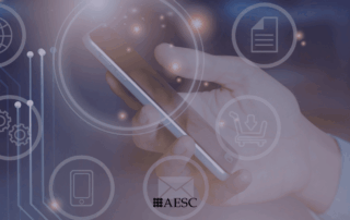 Hand holding a cell phone with graphics overlayed showcasing work