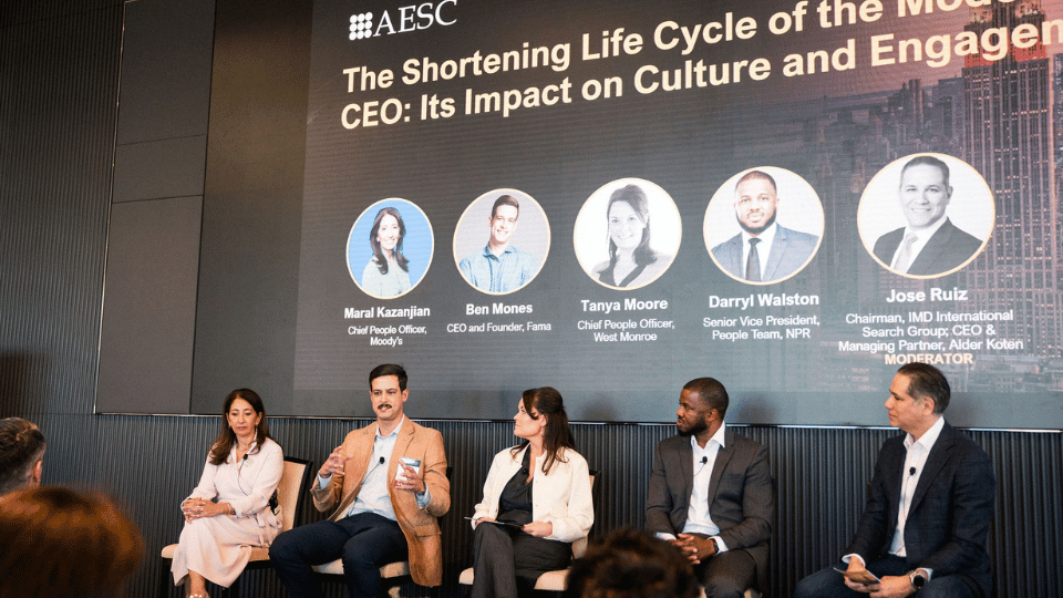 The Shortening Life Cycle of the Modern CEO Its Impact on Culture and Engagement panel takes the stage